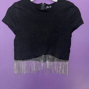 Black Top with Silver rhinestone tassels